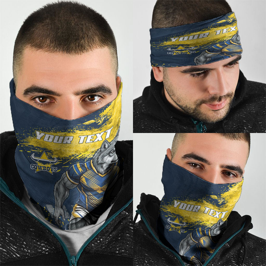 Personalised North Queensland Cowboys Rugby Neck Gaiter Wolf Mascot - Sporty Splash Art Style