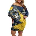 Personalised North Queensland Cowboys Rugby Off Shoulder Short Dress Wolf Mascot - Sporty Splash Art Style