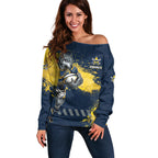 Personalised North Queensland Cowboys Rugby Off Shoulder Sweater Wolf Mascot - Sporty Splash Art Style