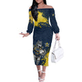 Personalised North Queensland Cowboys Rugby Off The Shoulder Long Sleeve Dress Wolf Mascot - Sporty Splash Art Style