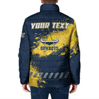Personalised North Queensland Cowboys Rugby Padded Jacket Wolf Mascot - Sporty Splash Art Style