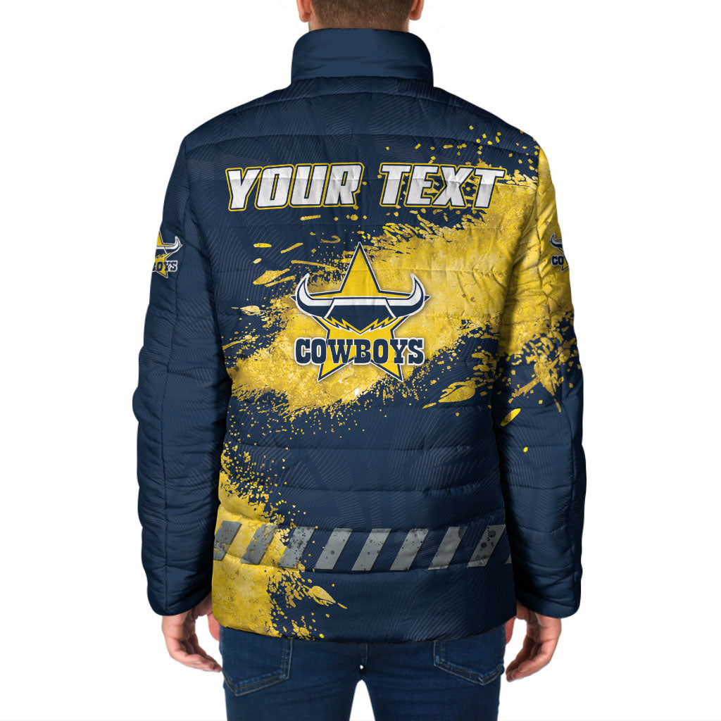 Personalised North Queensland Cowboys Rugby Padded Jacket Wolf Mascot - Sporty Splash Art Style