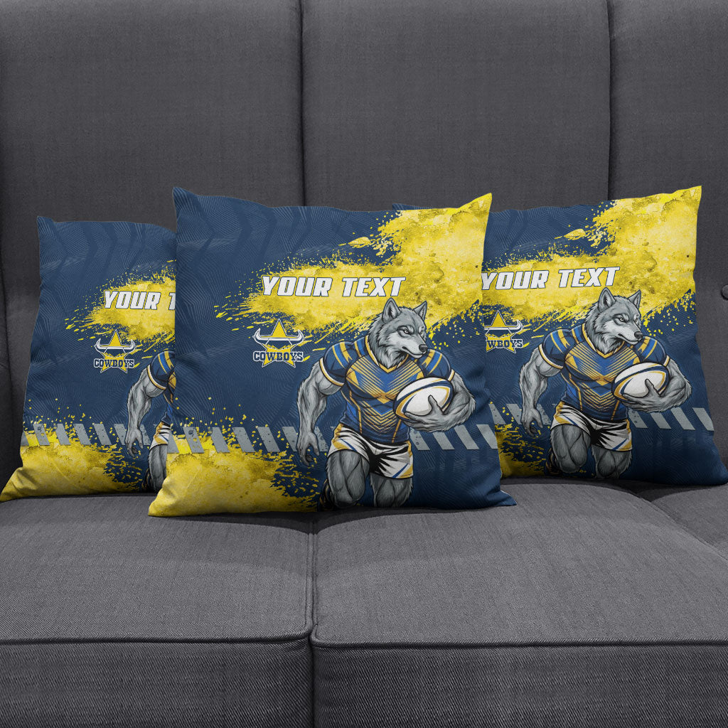 Personalised North Queensland Cowboys Rugby Pillow Cover Wolf Mascot - Sporty Splash Art Style