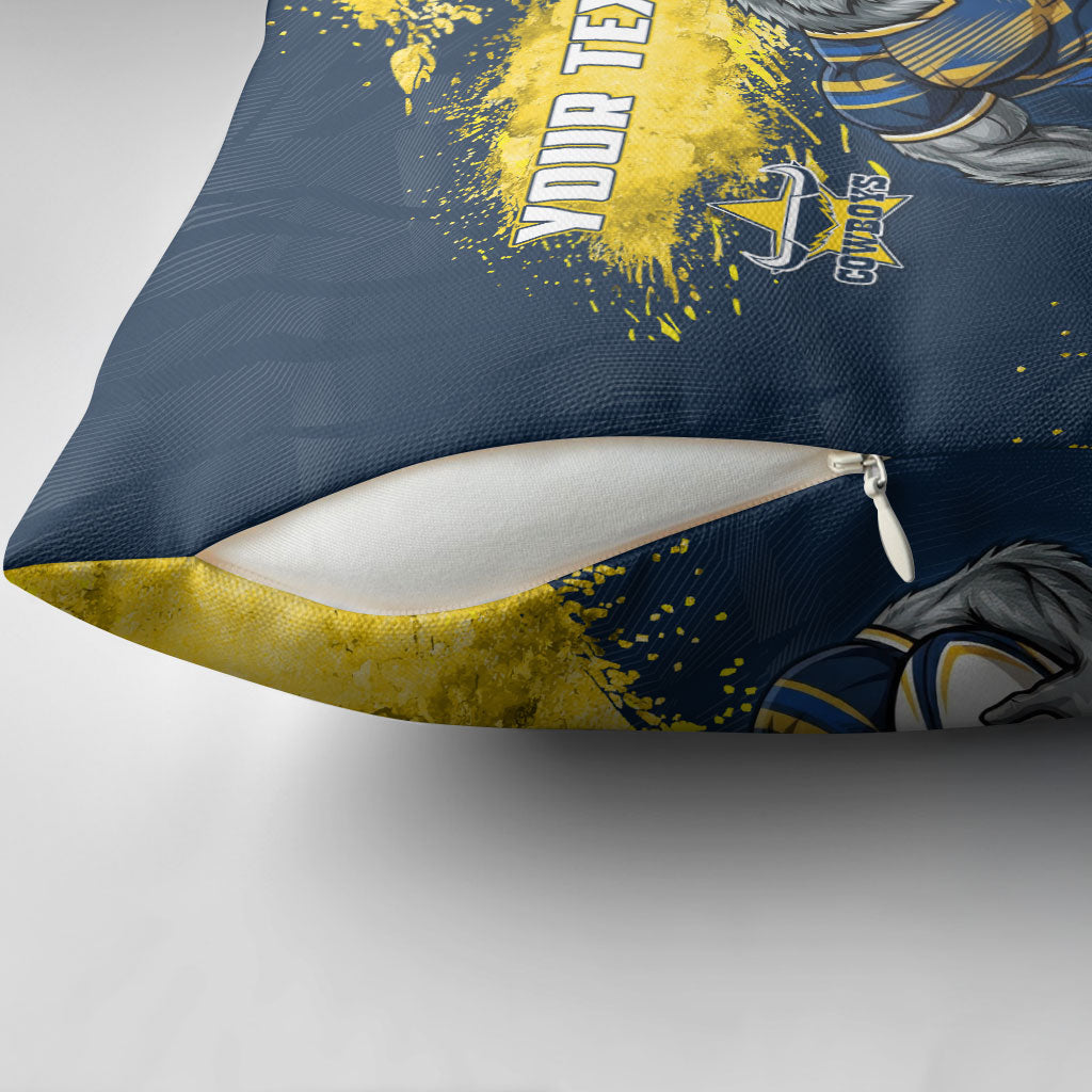 Personalised North Queensland Cowboys Rugby Pillow Cover Wolf Mascot - Sporty Splash Art Style