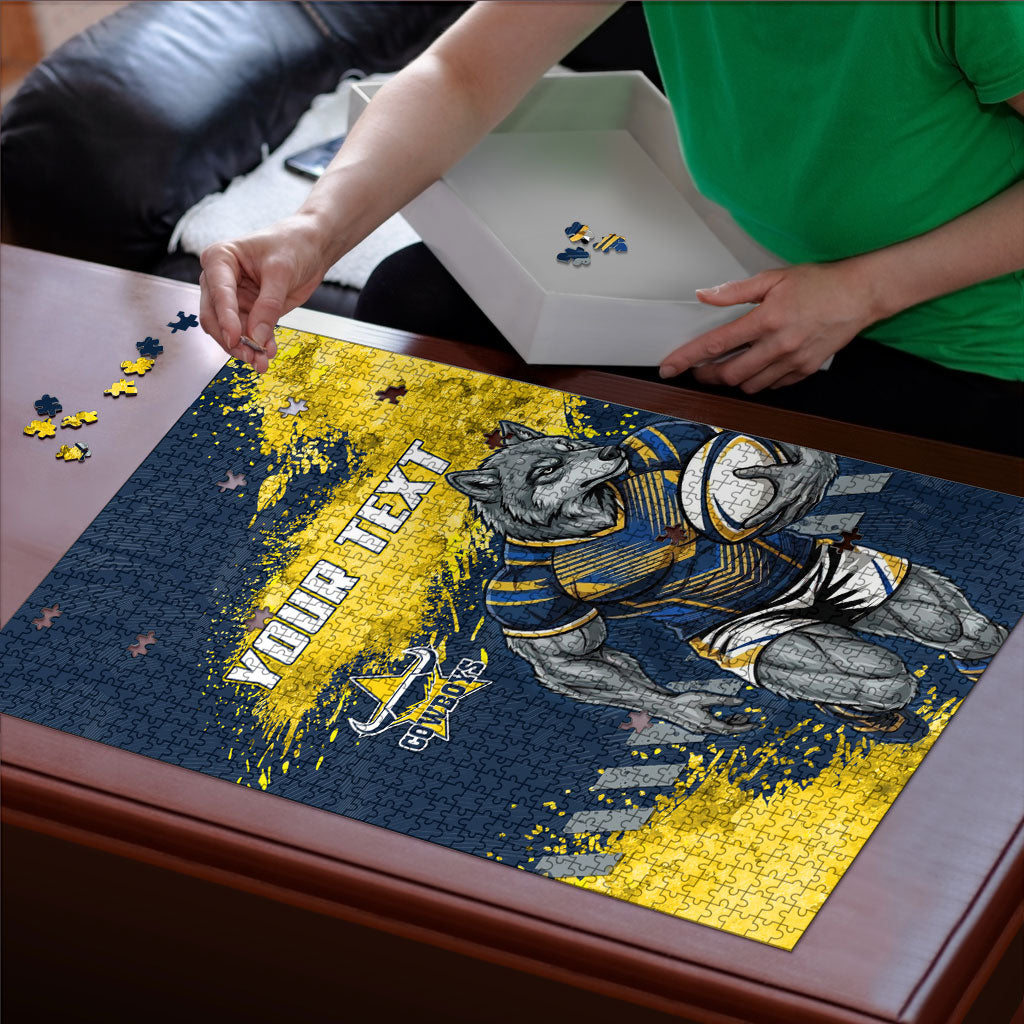 Personalised North Queensland Cowboys Rugby Puzzle Wolf Mascot - Sporty Splash Art Style