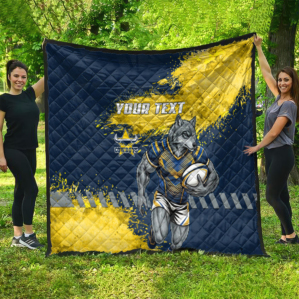 Personalised North Queensland Cowboys Rugby Quilt Wolf Mascot - Sporty Splash Art Style