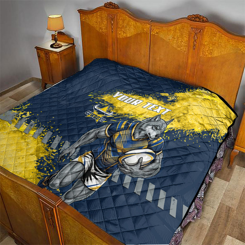 Personalised North Queensland Cowboys Rugby Quilt Wolf Mascot - Sporty Splash Art Style