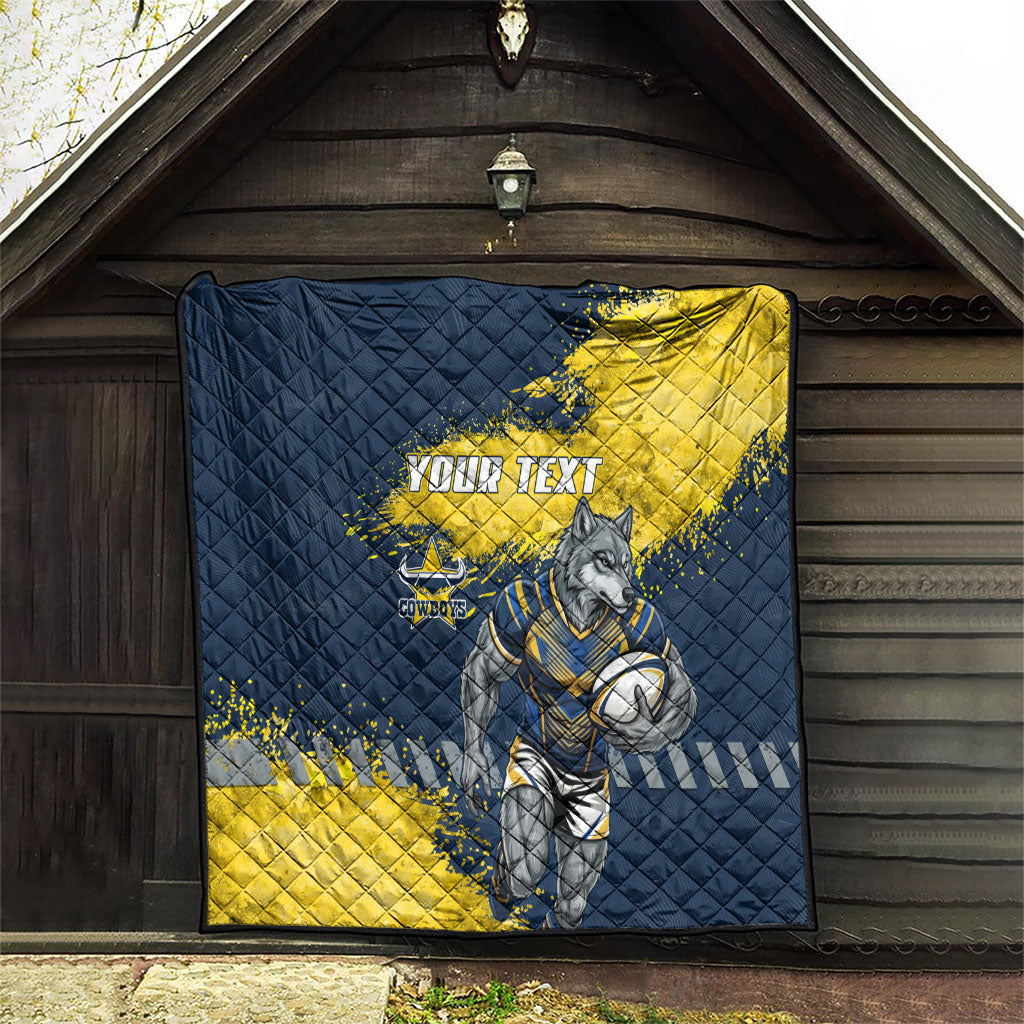 Personalised North Queensland Cowboys Rugby Quilt Wolf Mascot - Sporty Splash Art Style