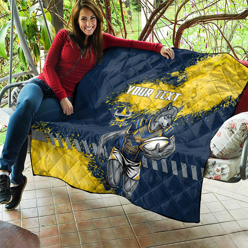 Personalised North Queensland Cowboys Rugby Quilt Wolf Mascot - Sporty Splash Art Style