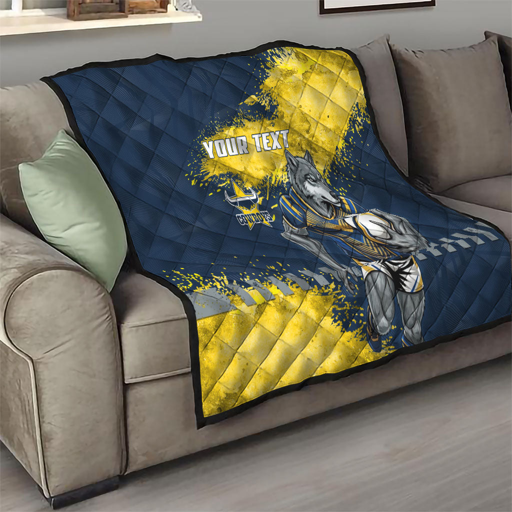 Personalised North Queensland Cowboys Rugby Quilt Wolf Mascot - Sporty Splash Art Style