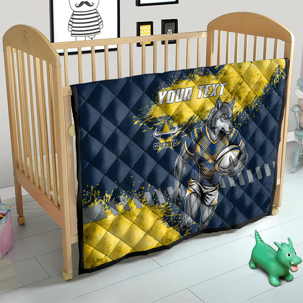 Personalised North Queensland Cowboys Rugby Quilt Wolf Mascot - Sporty Splash Art Style