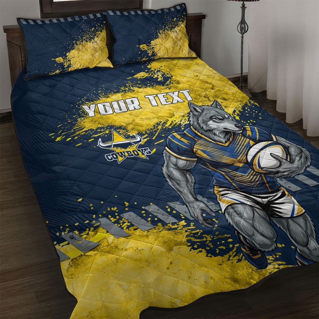 Personalised North Queensland Cowboys Rugby Quilt Bed Set Wolf Mascot - Sporty Splash Art Style