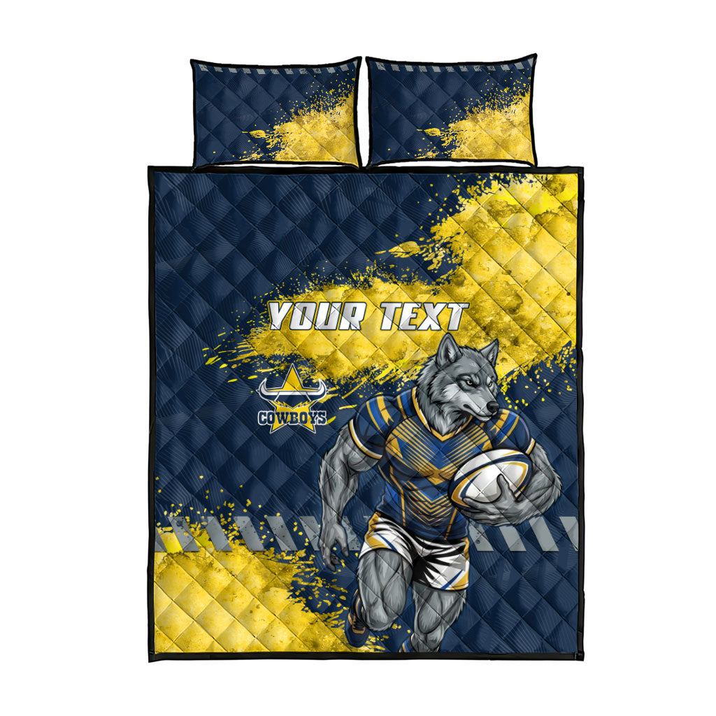 Personalised North Queensland Cowboys Rugby Quilt Bed Set Wolf Mascot - Sporty Splash Art Style