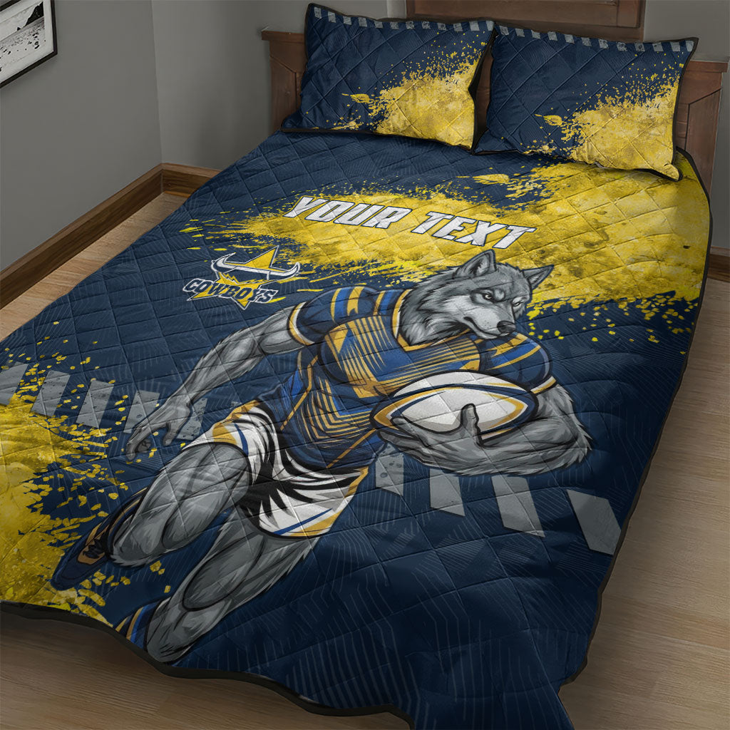 Personalised North Queensland Cowboys Rugby Quilt Bed Set Wolf Mascot - Sporty Splash Art Style