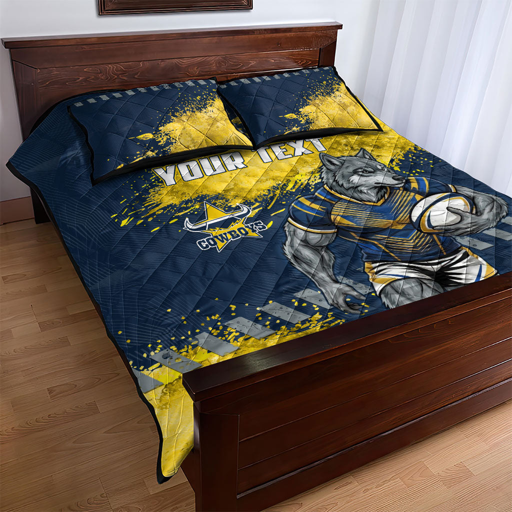 Personalised North Queensland Cowboys Rugby Quilt Bed Set Wolf Mascot - Sporty Splash Art Style