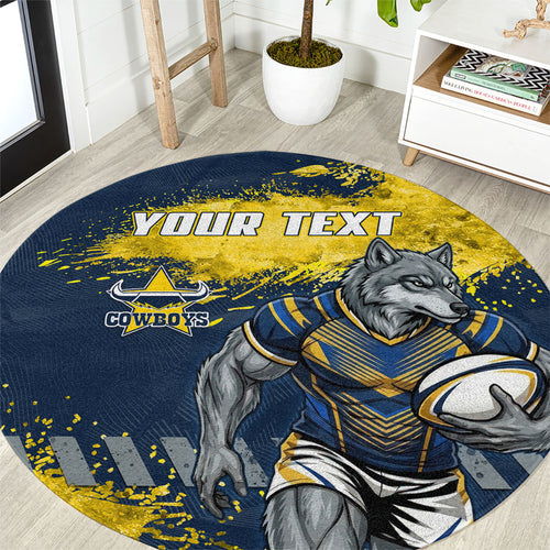 Personalised North Queensland Cowboys Rugby Round Carpet Wolf Mascot - Sporty Splash Art Style