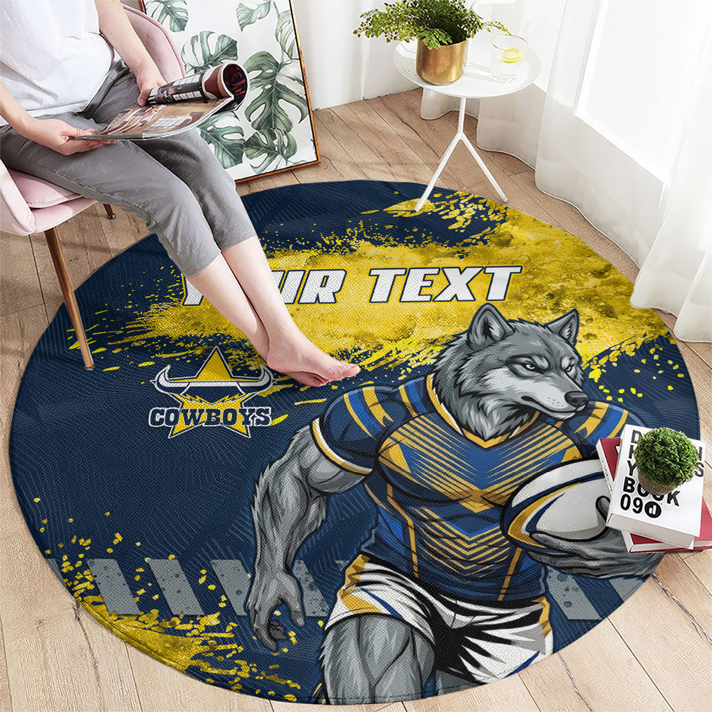 Personalised North Queensland Cowboys Rugby Round Carpet Wolf Mascot - Sporty Splash Art Style