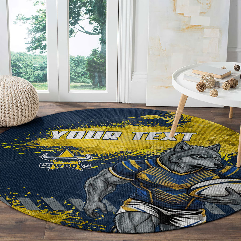 Personalised North Queensland Cowboys Rugby Round Carpet Wolf Mascot - Sporty Splash Art Style