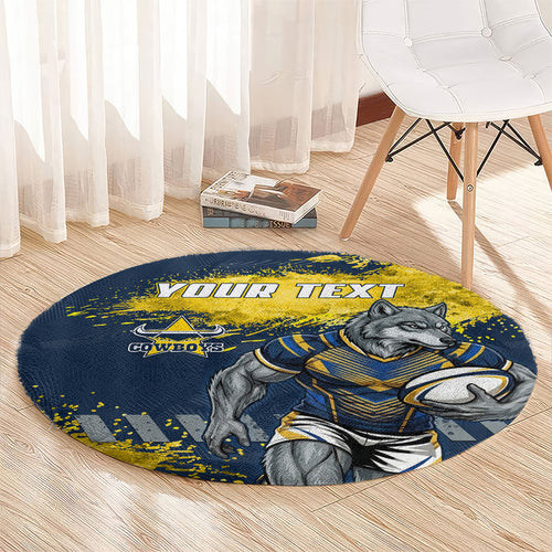 Personalised North Queensland Cowboys Rugby Round Carpet Wolf Mascot - Sporty Splash Art Style