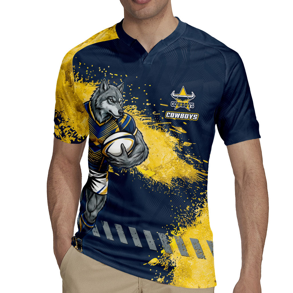 Personalised North Queensland Cowboys Rugby Rugby Jersey Wolf Mascot - Sporty Splash Art Style