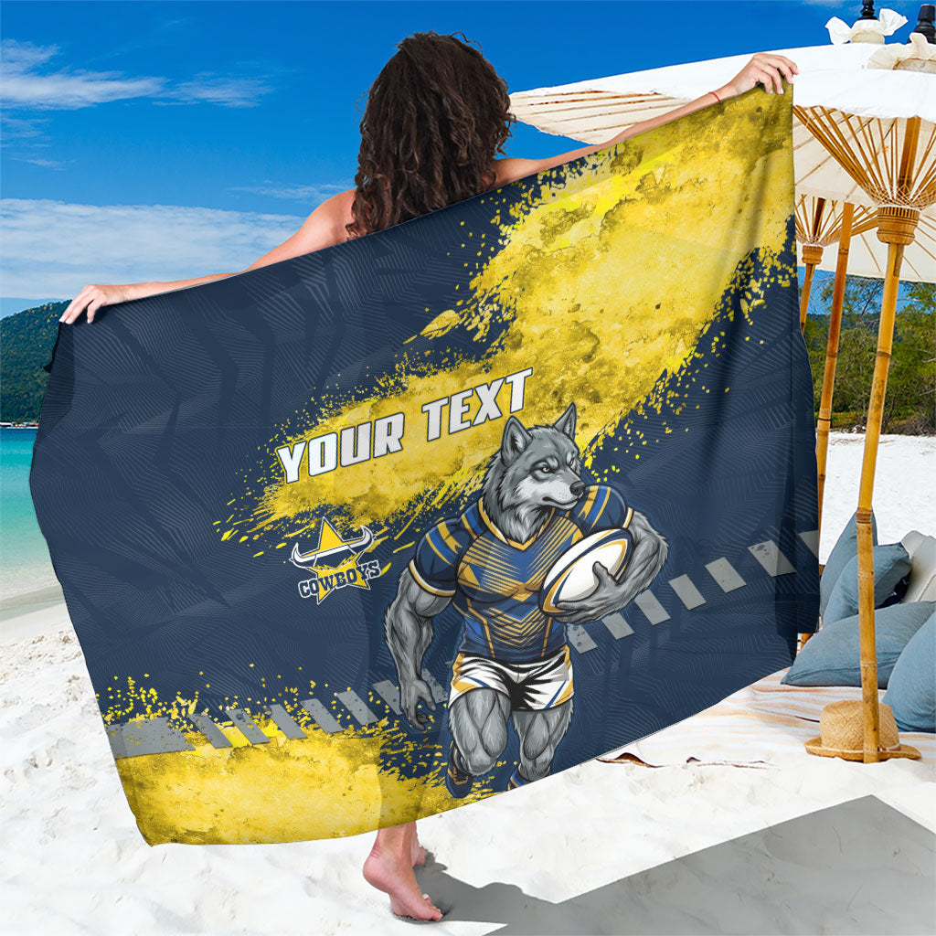 Personalised North Queensland Cowboys Rugby Sarong Wolf Mascot - Sporty Splash Art Style