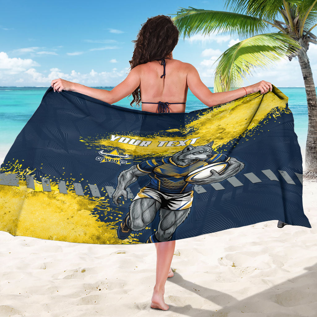 Personalised North Queensland Cowboys Rugby Sarong Wolf Mascot - Sporty Splash Art Style
