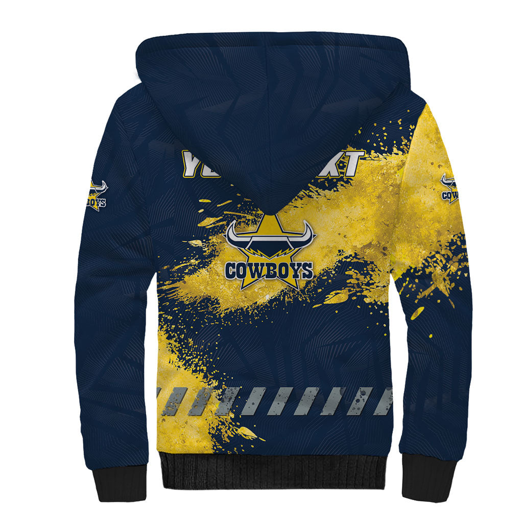 Personalised North Queensland Cowboys Rugby Sherpa Hoodie Wolf Mascot - Sporty Splash Art Style