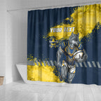 Personalised North Queensland Cowboys Rugby Shower Curtain Wolf Mascot - Sporty Splash Art Style