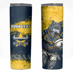 Personalised North Queensland Cowboys Rugby Skinny Tumbler Wolf Mascot - Sporty Splash Art Style