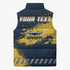 Personalised North Queensland Cowboys Rugby Sleeveless Puffer Jacket Wolf Mascot - Sporty Splash Art Style