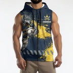 Personalised North Queensland Cowboys Rugby Sleeveless Zip Hoodie Wolf Mascot - Sporty Splash Art Style