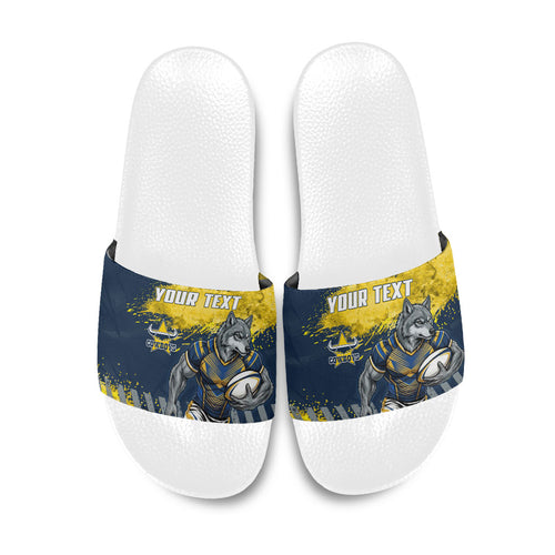 Personalised North Queensland Cowboys Rugby Slide Sandals Wolf Mascot - Sporty Splash Art Style