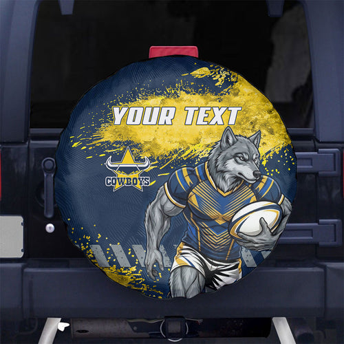 Personalised North Queensland Cowboys Rugby Spare Tire Cover Wolf Mascot - Sporty Splash Art Style