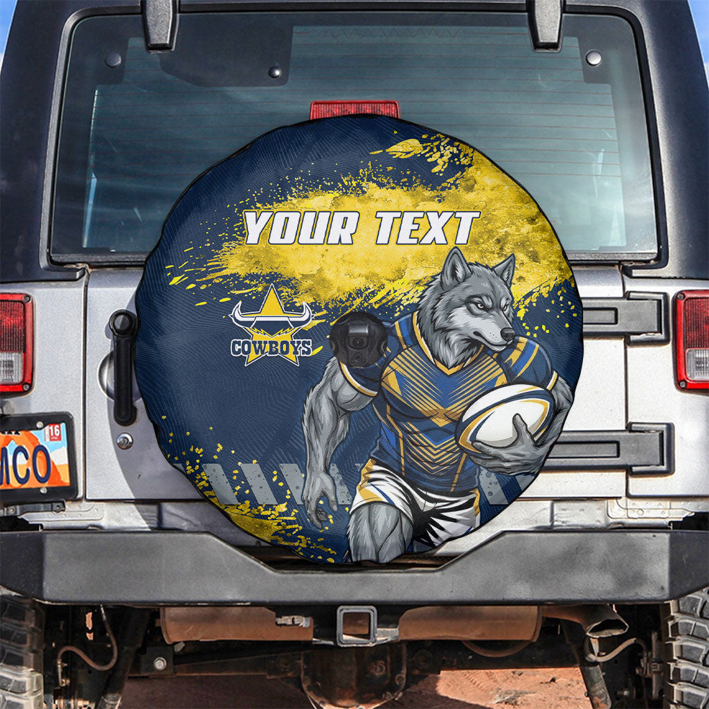 Personalised North Queensland Cowboys Rugby Spare Tire Cover Wolf Mascot - Sporty Splash Art Style