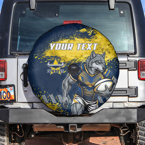 Personalised North Queensland Cowboys Rugby Spare Tire Cover Wolf Mascot - Sporty Splash Art Style