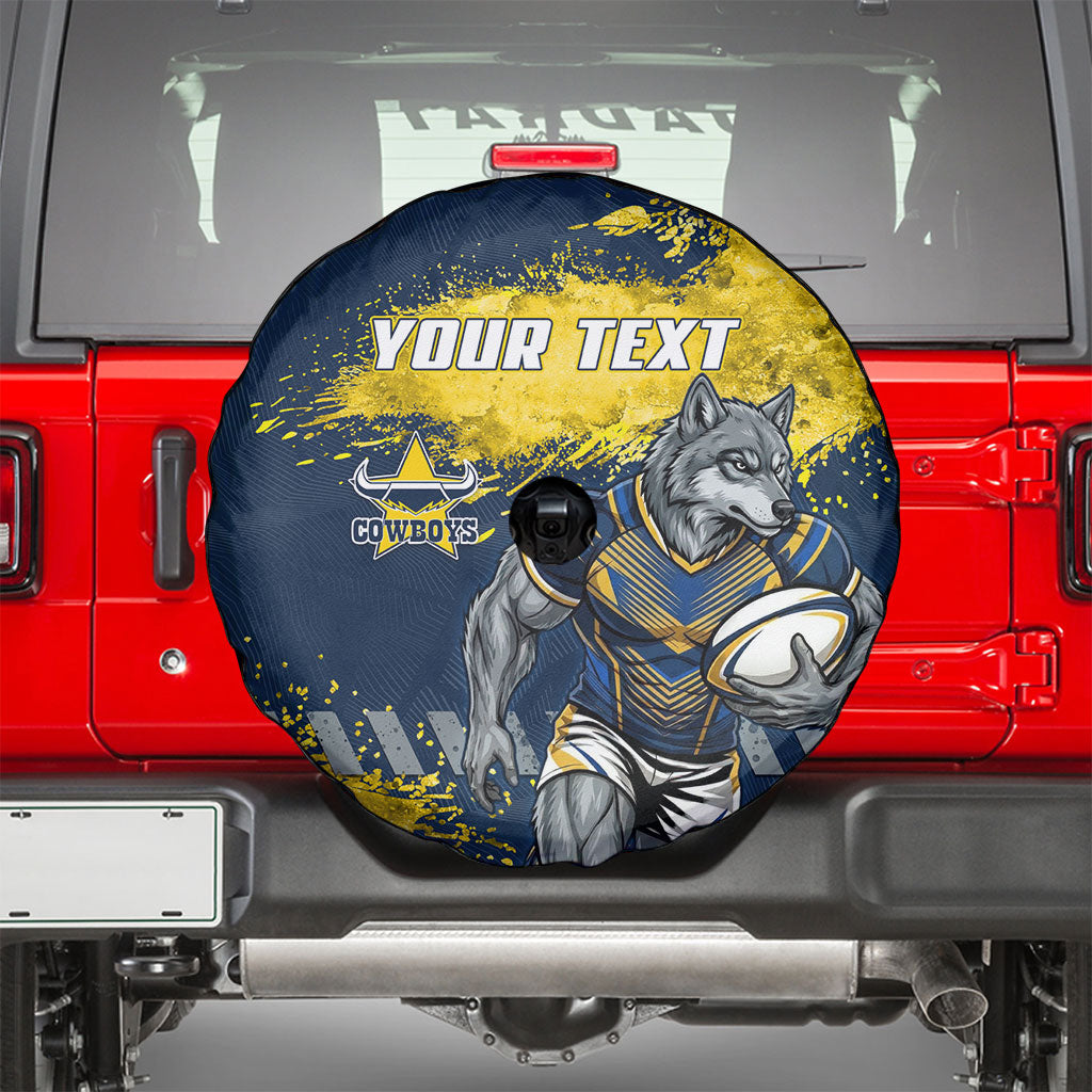 Personalised North Queensland Cowboys Rugby Spare Tire Cover Wolf Mascot - Sporty Splash Art Style