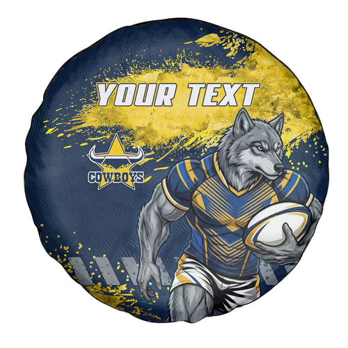 Personalised North Queensland Cowboys Rugby Spare Tire Cover Wolf Mascot - Sporty Splash Art Style