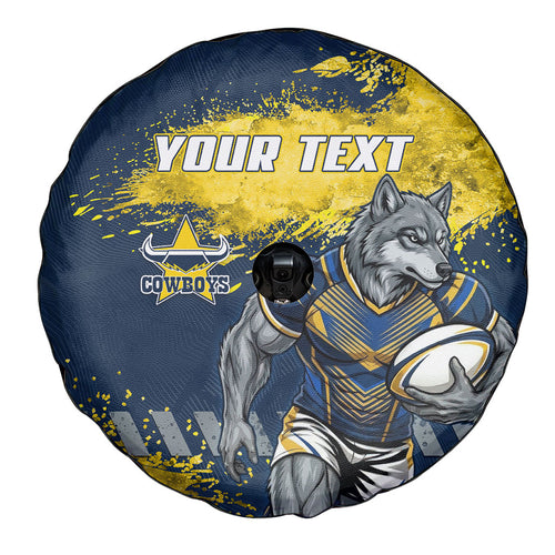 Personalised North Queensland Cowboys Rugby Spare Tire Cover Wolf Mascot - Sporty Splash Art Style