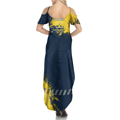 Personalised North Queensland Cowboys Rugby Summer Maxi Dress Wolf Mascot - Sporty Splash Art Style