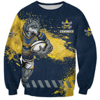 Personalised North Queensland Cowboys Rugby Sweatshirt Wolf Mascot - Sporty Splash Art Style