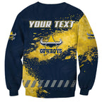 Personalised North Queensland Cowboys Rugby Sweatshirt Wolf Mascot - Sporty Splash Art Style