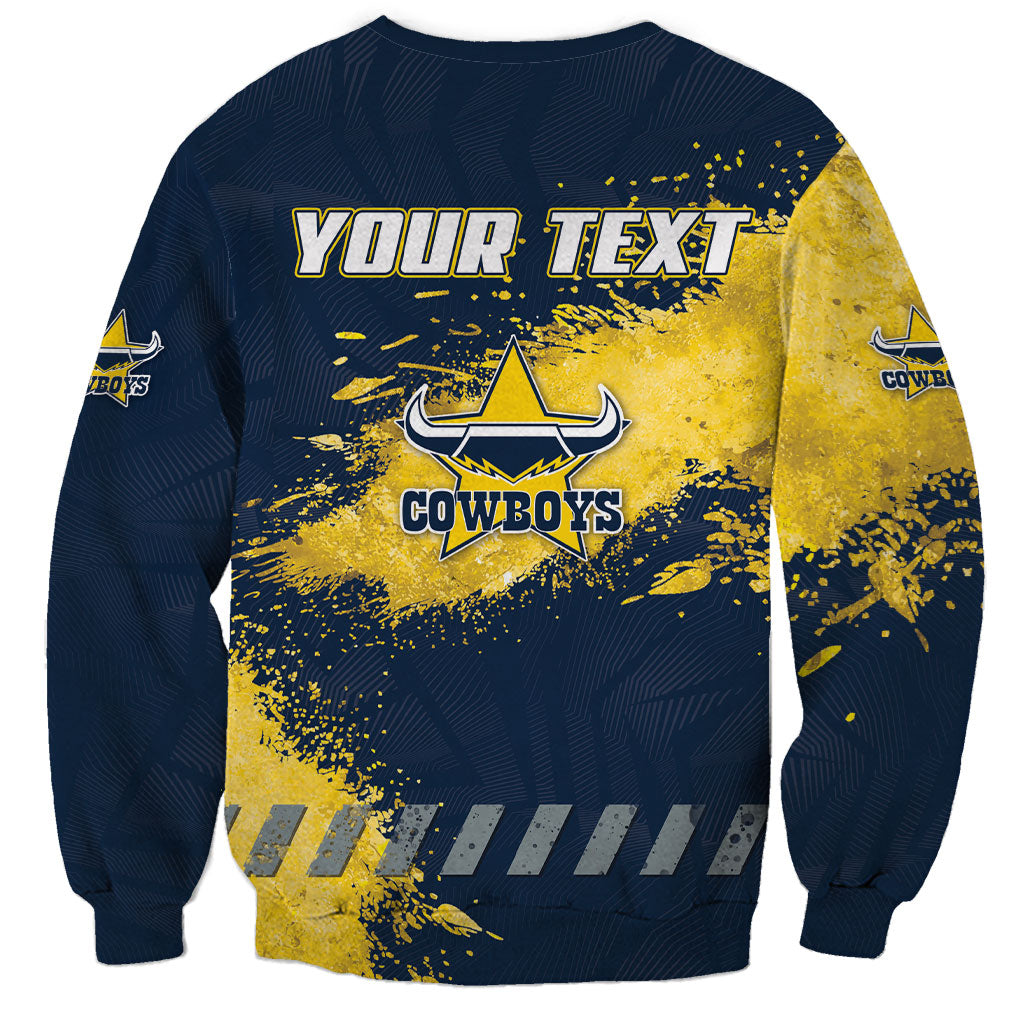 Personalised North Queensland Cowboys Rugby Sweatshirt Wolf Mascot - Sporty Splash Art Style