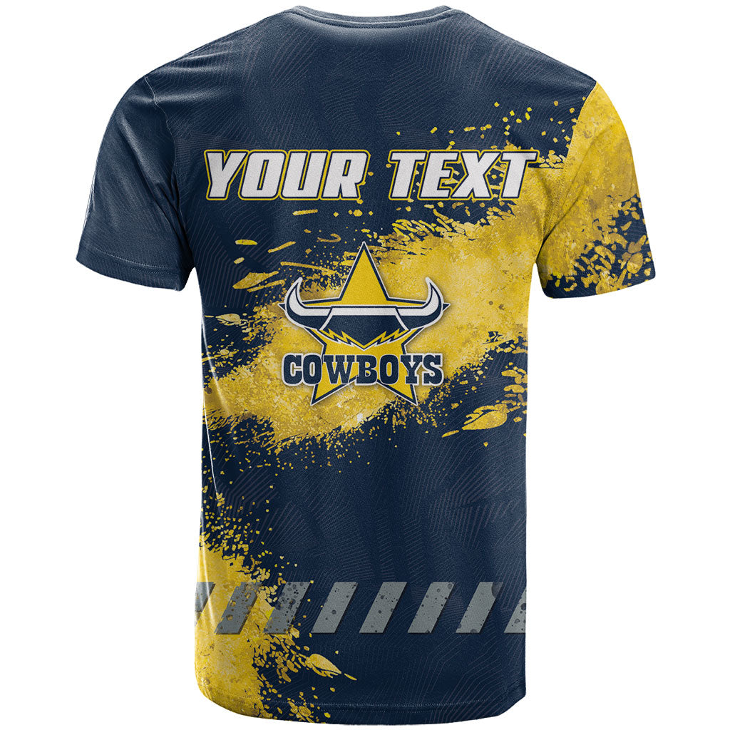 Personalised North Queensland Cowboys Rugby T Shirt Wolf Mascot - Sporty Splash Art Style