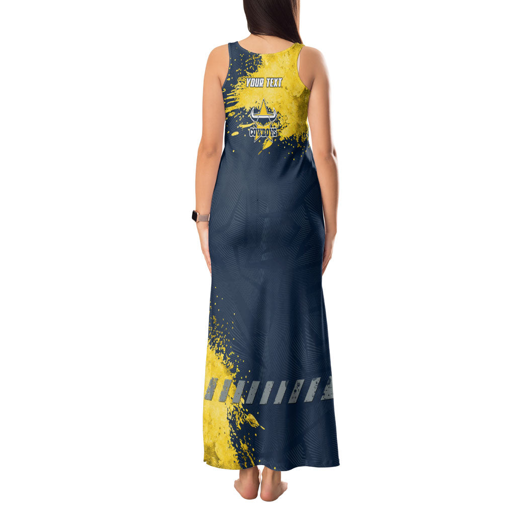 Personalised North Queensland Cowboys Rugby Tank Maxi Dress Wolf Mascot - Sporty Splash Art Style