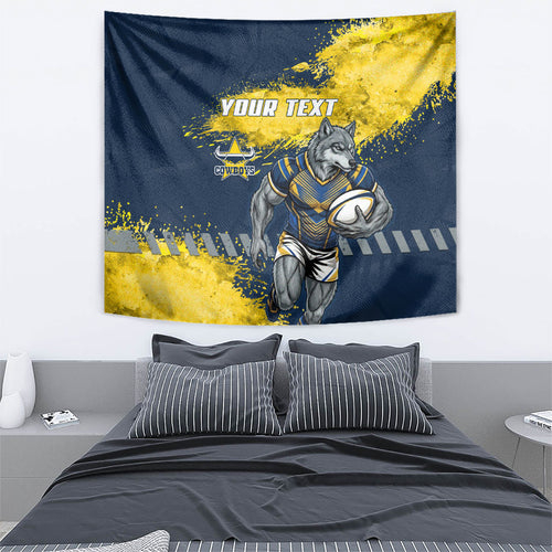 Personalised North Queensland Cowboys Rugby Tapestry Wolf Mascot - Sporty Splash Art Style