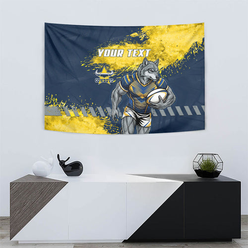 Personalised North Queensland Cowboys Rugby Tapestry Wolf Mascot - Sporty Splash Art Style