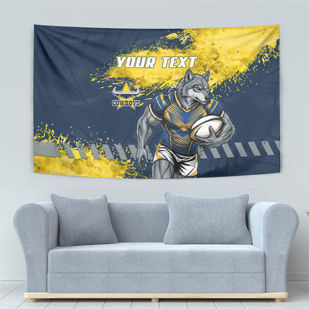 Personalised North Queensland Cowboys Rugby Tapestry Wolf Mascot - Sporty Splash Art Style