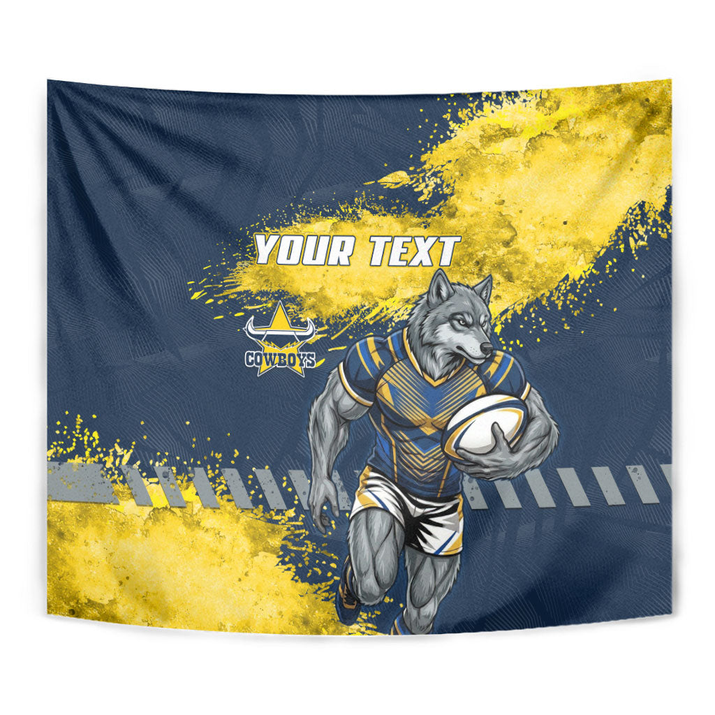 Personalised North Queensland Cowboys Rugby Tapestry Wolf Mascot - Sporty Splash Art Style
