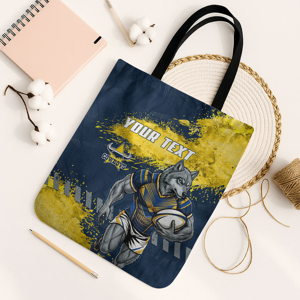 Personalised North Queensland Cowboys Rugby Tote Bag Wolf Mascot - Sporty Splash Art Style