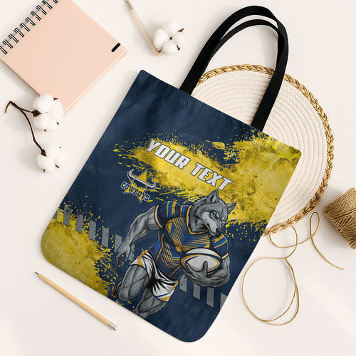 Personalised North Queensland Cowboys Rugby Tote Bag Wolf Mascot - Sporty Splash Art Style